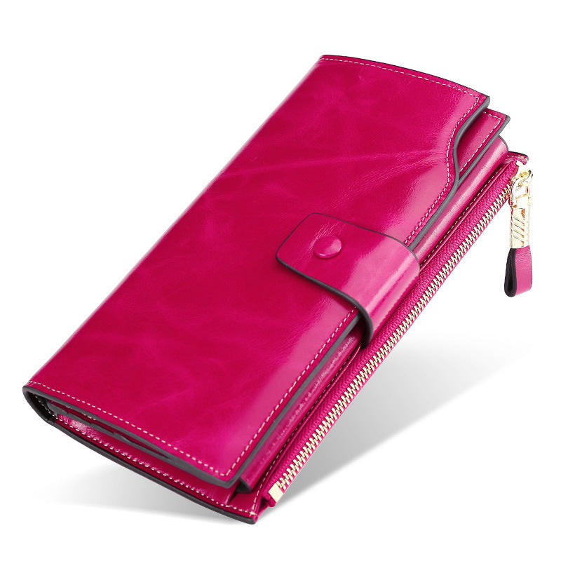 Women's Oil Wax Genuine Leather Long Fashion Ladies Wallets