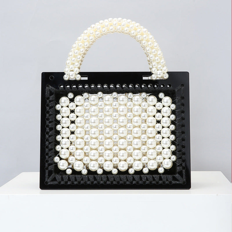 Women's Handmade Beaded Weave Pearl Transparent Acrylic Evening Bags