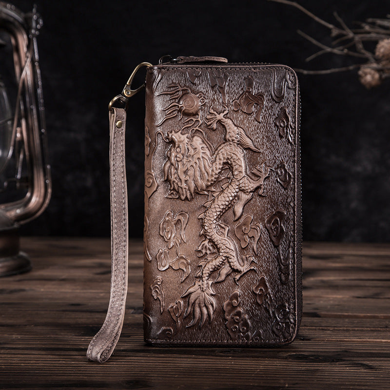 Men's Tanned Leather Cowhide Long Pressure Tiger Men's Wallets