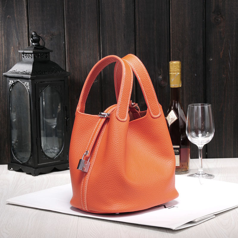 Women's Lunch Box Head Cowhide Genuine Leather Handbags