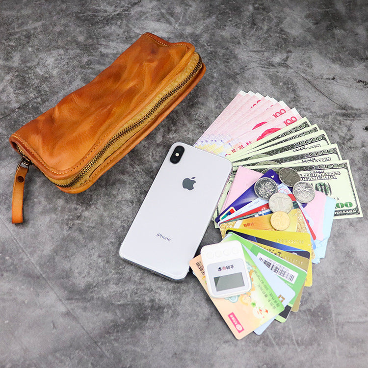 Leather Distressed Large Capacity Cash Check Mobile Zipper Ladies Wallets