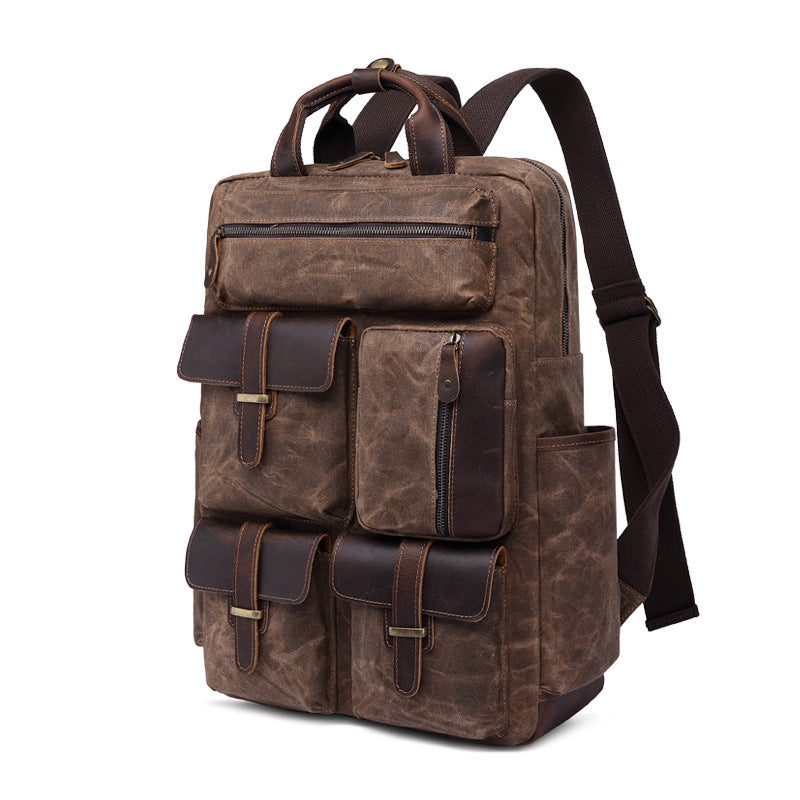 Men's Oil Wax Canvas Vintage Large Capacity Backpacks