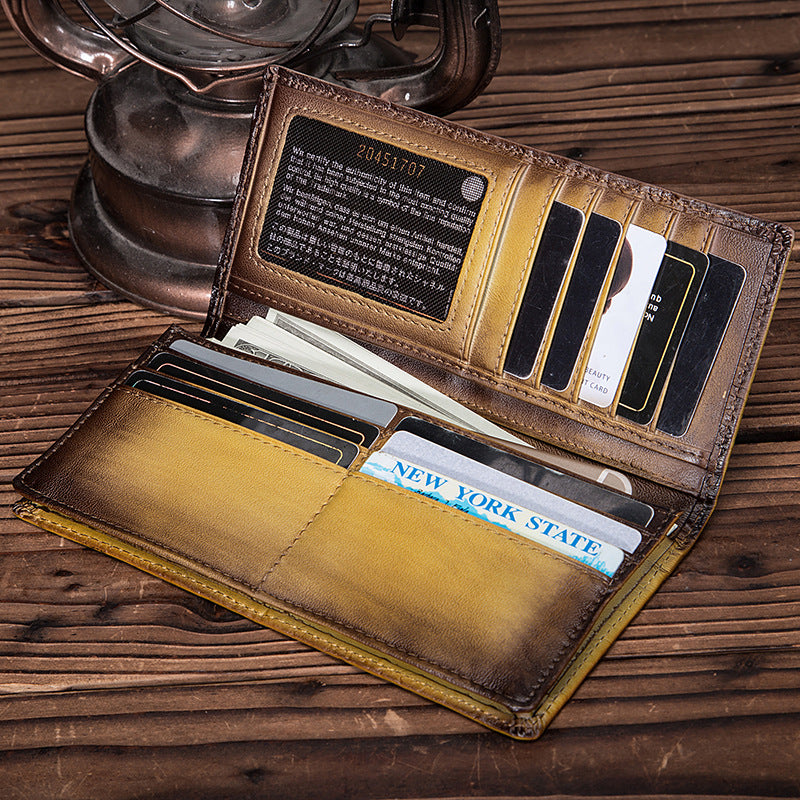 Men's Vegetable Tanned Leather Retro Simple Large Men's Wallets