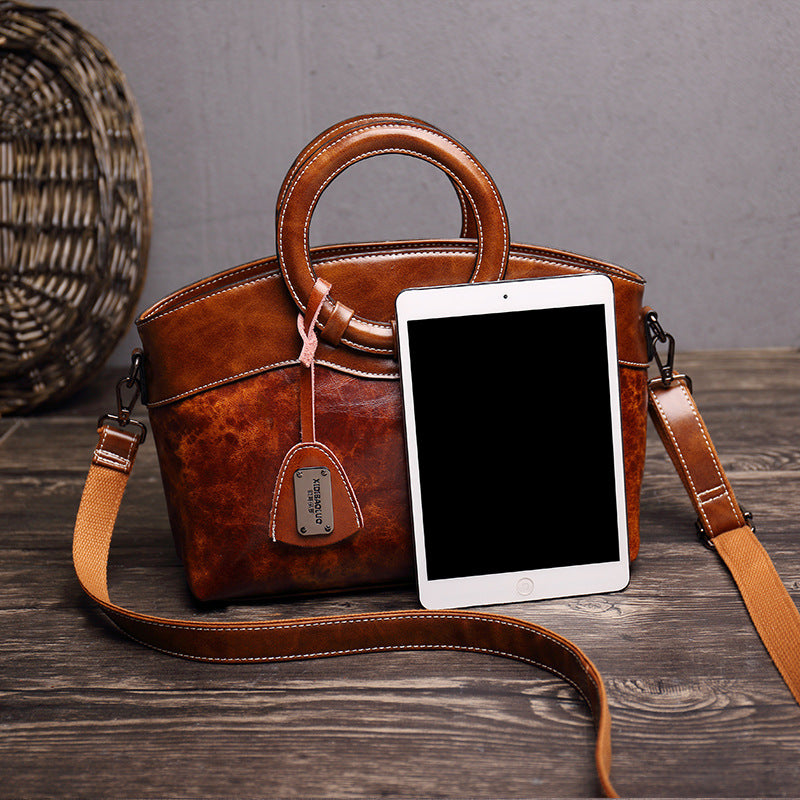 Women's Paul Oil Waxed Leather Fashion Retro Handbags