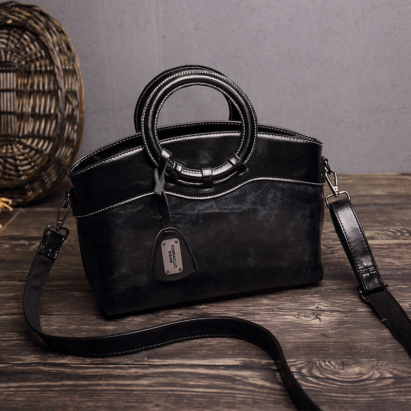 Women's Paul Oil Waxed Leather Fashion Retro Handbags