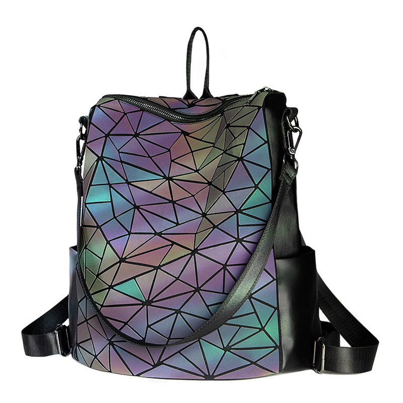 Women's Luminous Magic Color Unisex Geometric Rhombus Backpacks