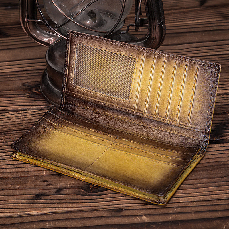 Men's Vegetable Tanned Leather Retro Simple Large Men's Wallets