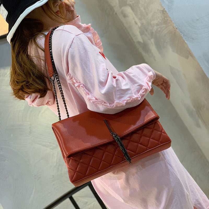 Women's Fashion Diamond Plaid Embroidered Korean Versatile Shoulder Bags
