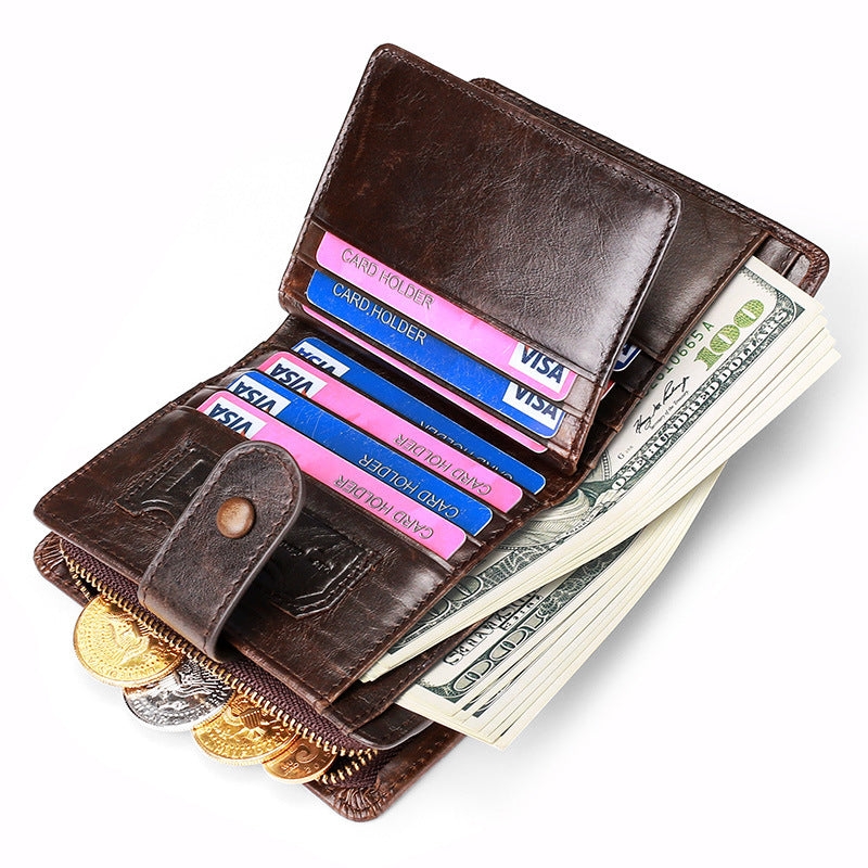 Men's Crazy Horse Leather Retro Short Men's Wallets