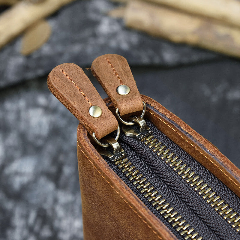 Crazy Horse Leather Double Layer Zipper Men's Wallets