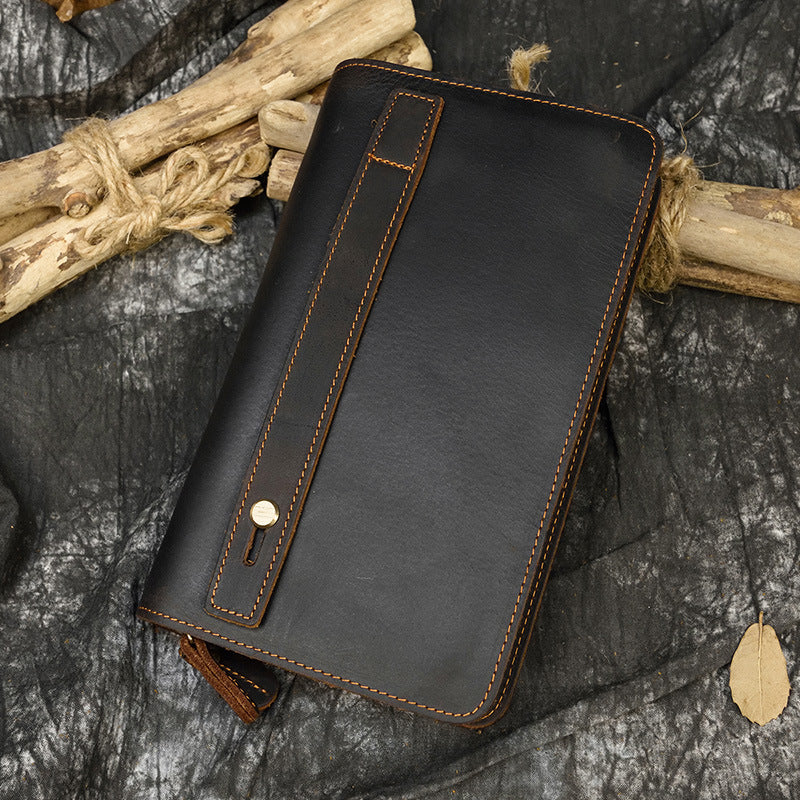 Crazy Horse Leather Double Layer Zipper Men's Wallets