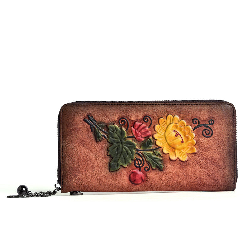 Female Zipper Retro Rub Colored Hand Ladies Wallets