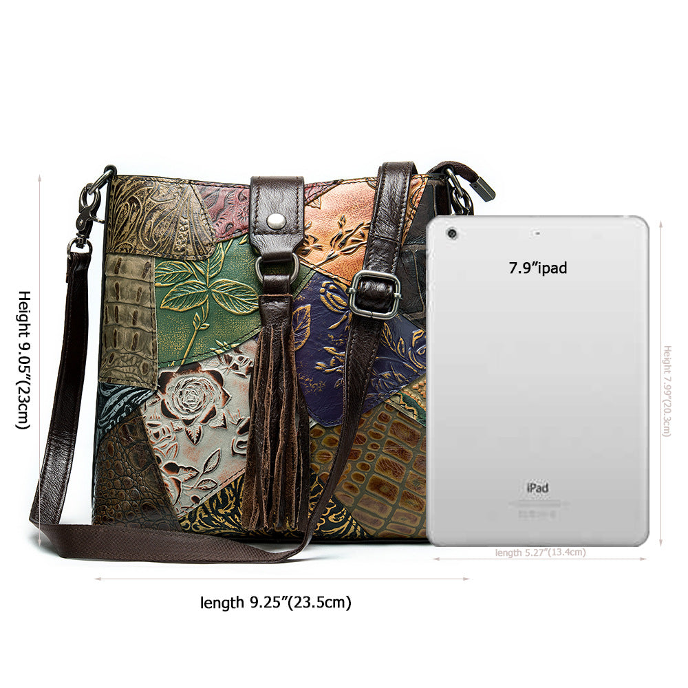 Women's Leather Stitching Trendy Cool Tassel Large Shoulder Bags