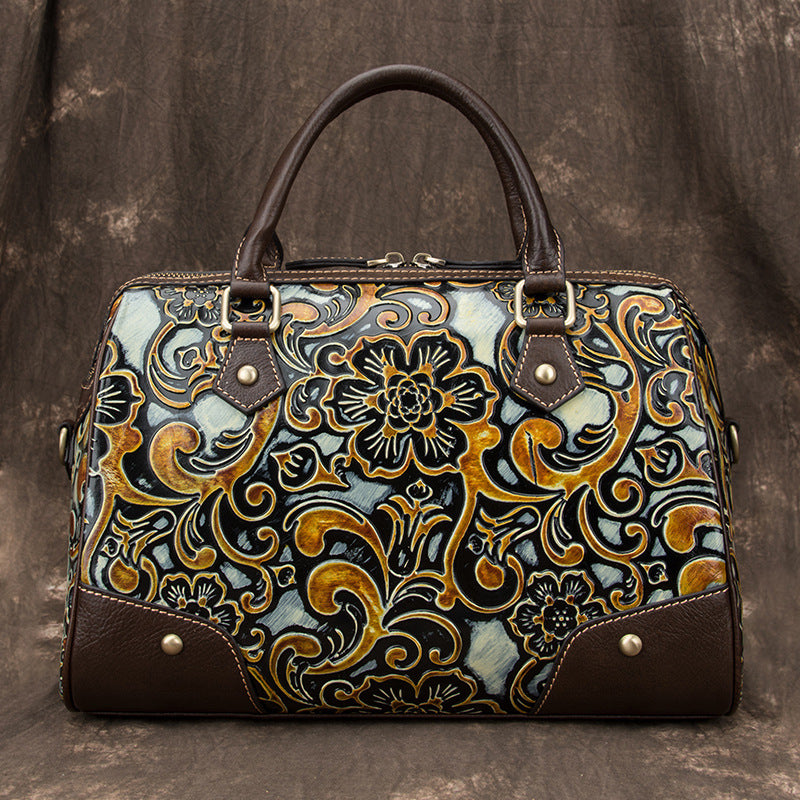 Women's Cowhide Hand-rub Color Leather Large Capacity Handbags