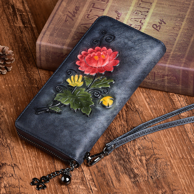 Female Zipper Retro Rub Colored Hand Ladies Wallets