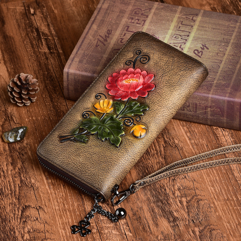 Female Zipper Retro Rub Colored Hand Ladies Wallets