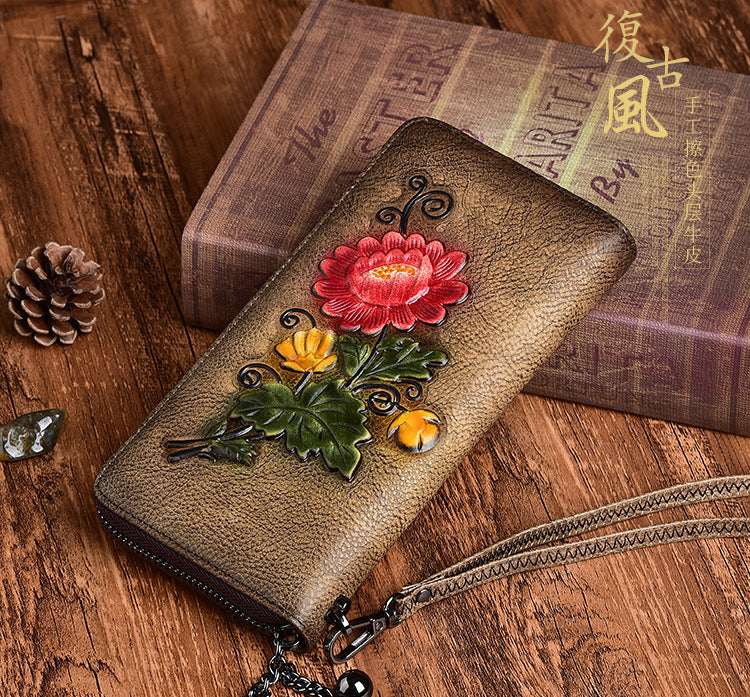 Female Zipper Retro Rub Colored Hand Ladies Wallets
