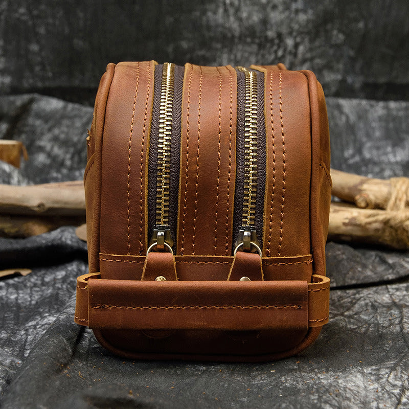 Women's Genuine Leather Retro Clutch Crazy Horse Multifunctional Men's Handbags