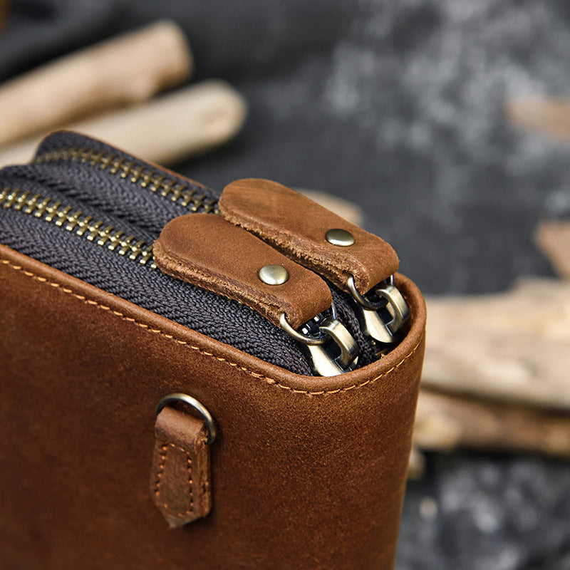 Men's Crazy Horse Leather Long Genuine Double Men's Wallets
