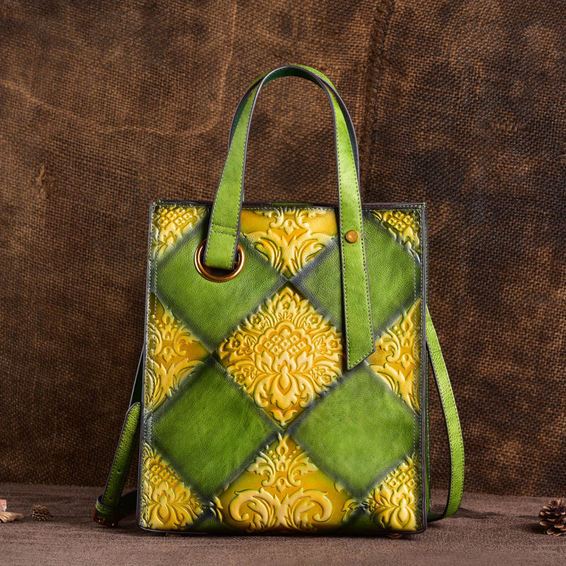 Women's Broadcast Genuine Leather Retro Embossing Hand-rub Handbags