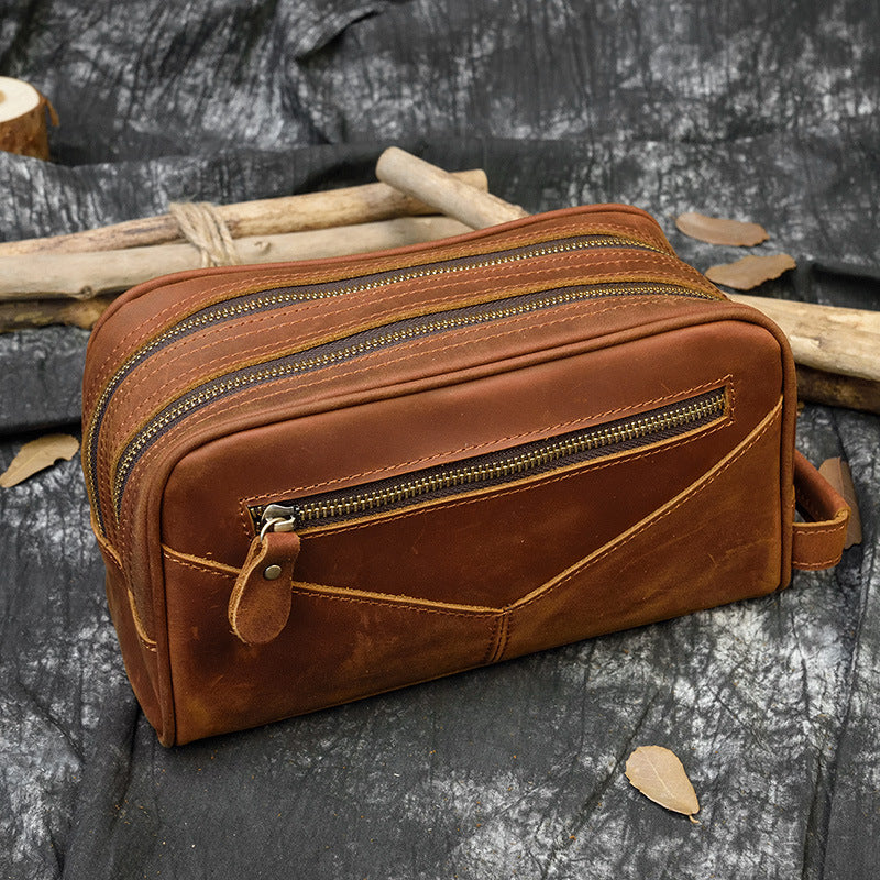 Women's Genuine Leather Retro Clutch Crazy Horse Multifunctional Men's Handbags