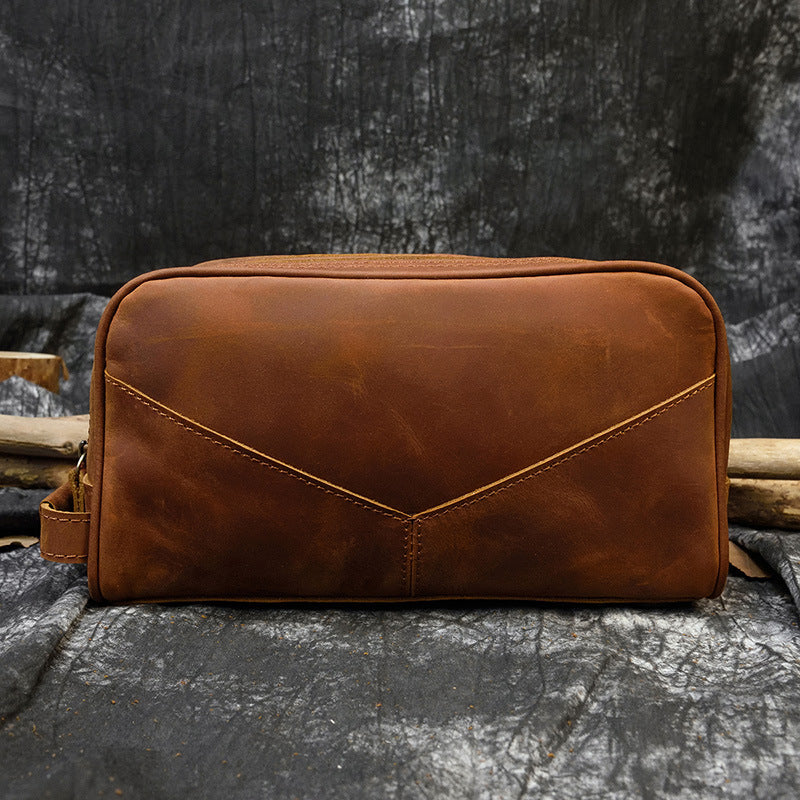 Women's Genuine Leather Retro Clutch Crazy Horse Multifunctional Men's Handbags