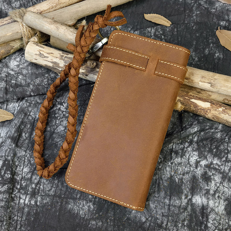 Men's Crazy Horse Leather Long Genuine Knitted Men's Wallets