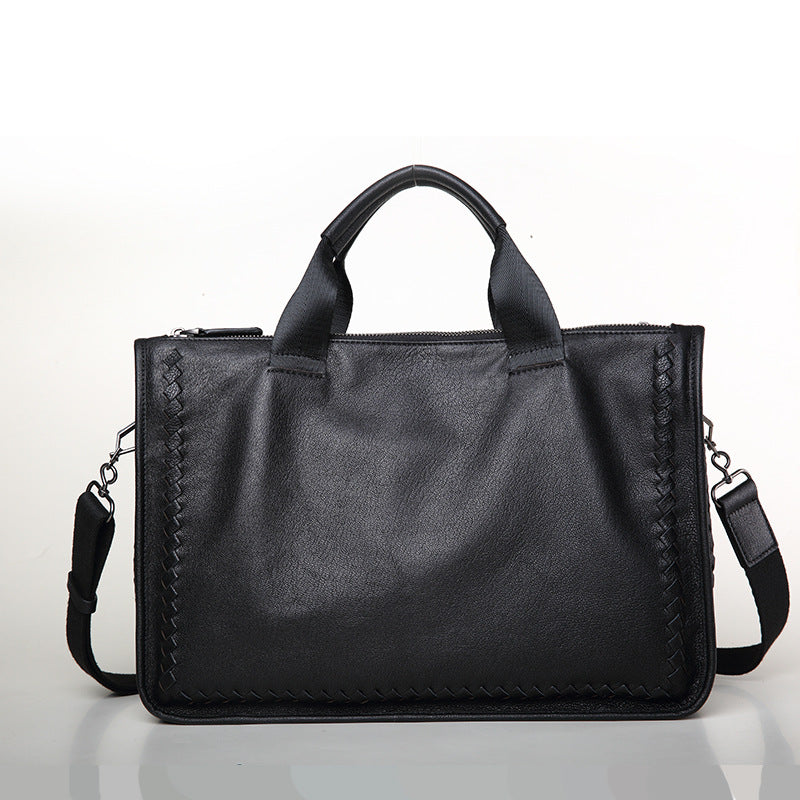 Men's Glamorous Business Sheepskin Knitted Leather Men's Handbags