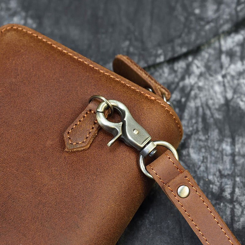Men's Crazy Horse Leather Long Genuine Double Men's Wallets