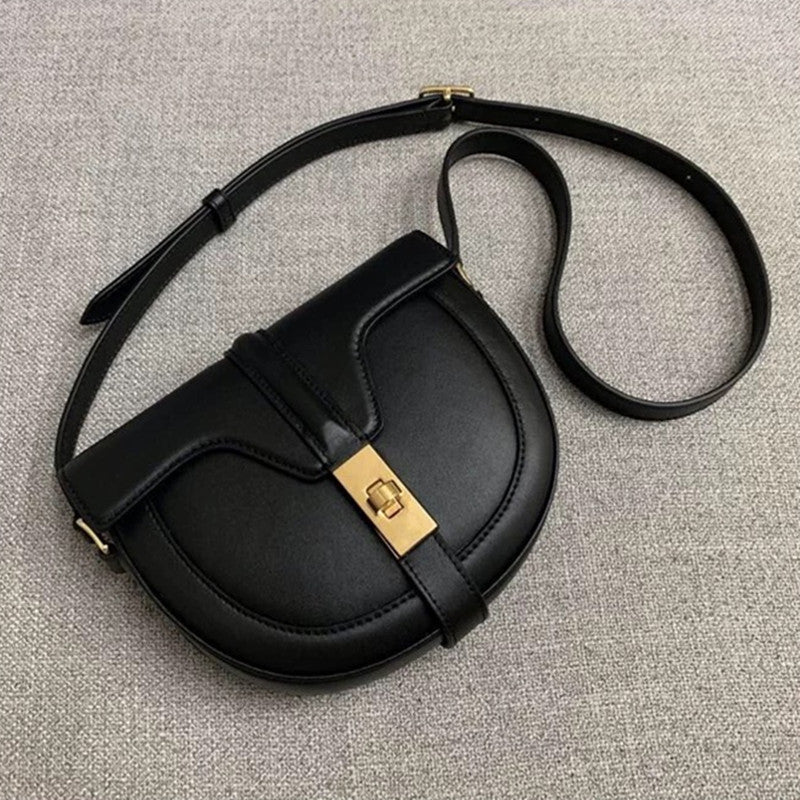 Women's Semicircle Shape Saddle Single Fashion Genuine Shoulder Bags