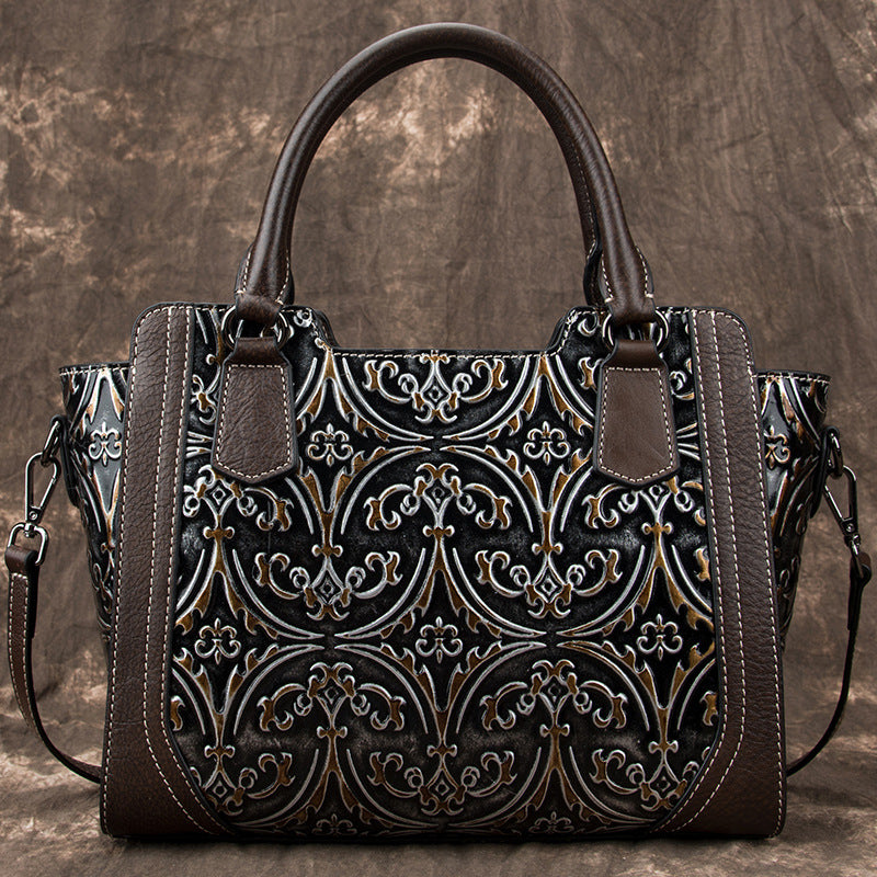 Women's Retro Simple Large Capacity Cattle Leather Handbags