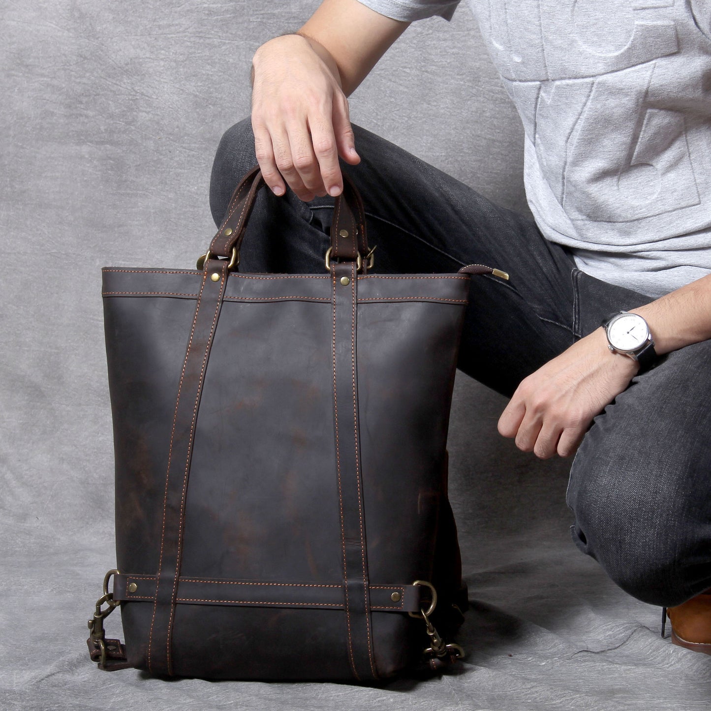 Women's & Men's & Crazy Horse Leather Personality Handmade Backpacks