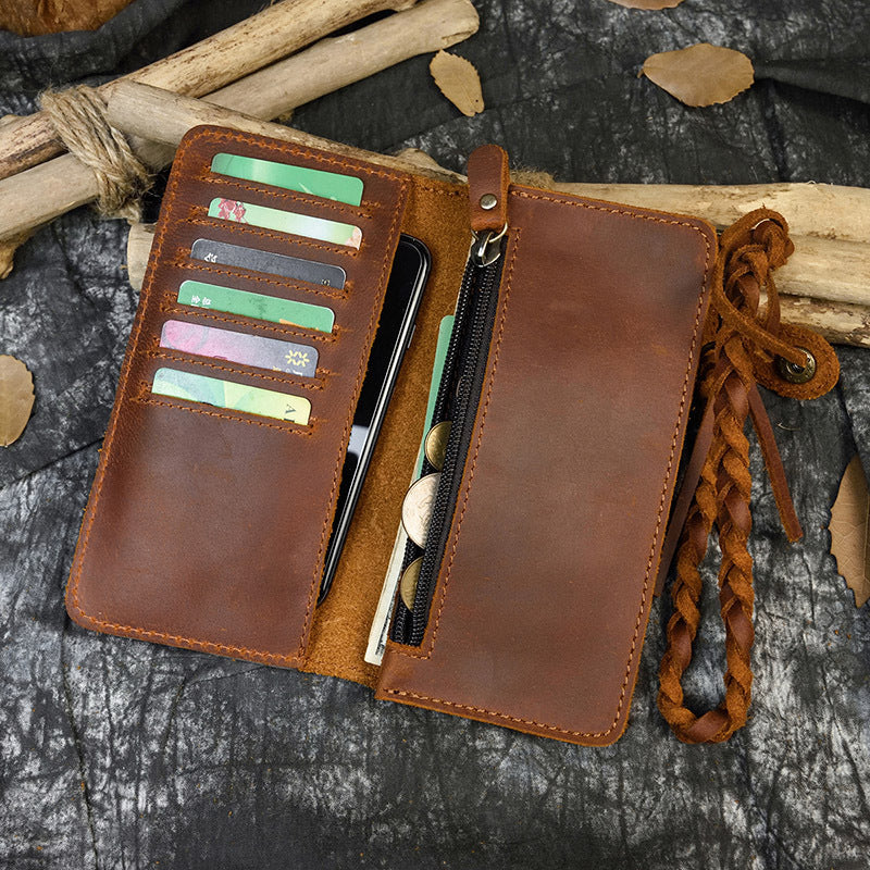 Men's Crazy Horse Leather Vintage Long First Men's Wallets