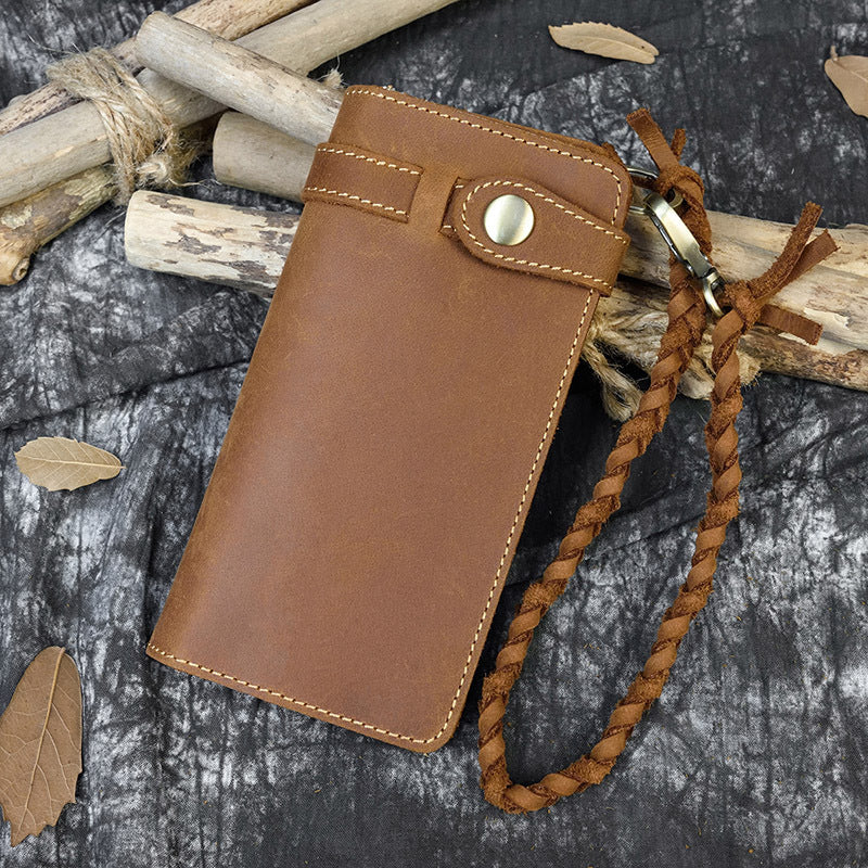 Men's Crazy Horse Leather Long Genuine Knitted Men's Wallets