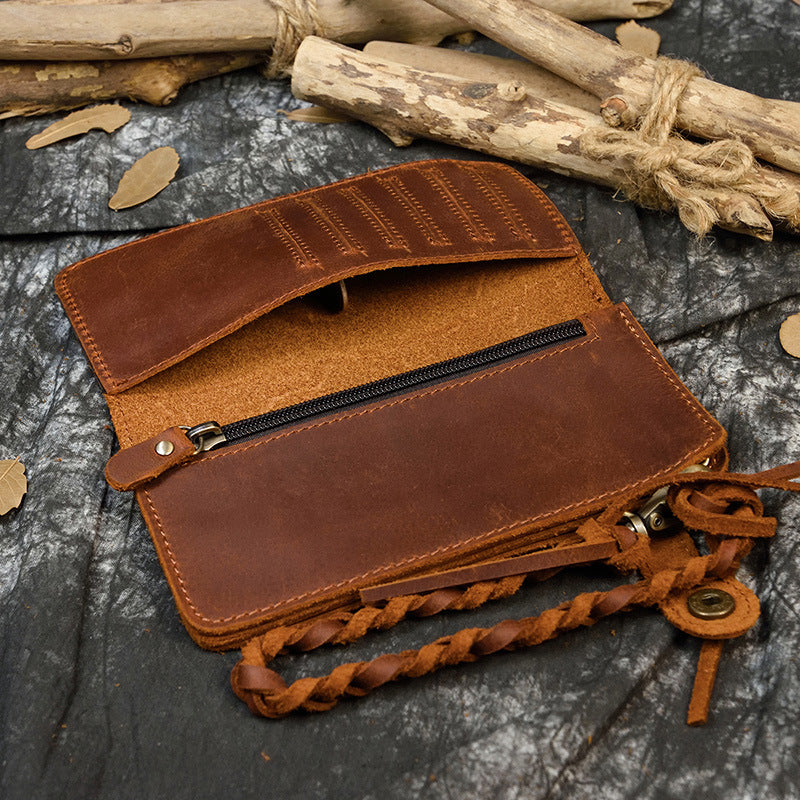 Men's Crazy Horse Leather Vintage Long First Men's Wallets