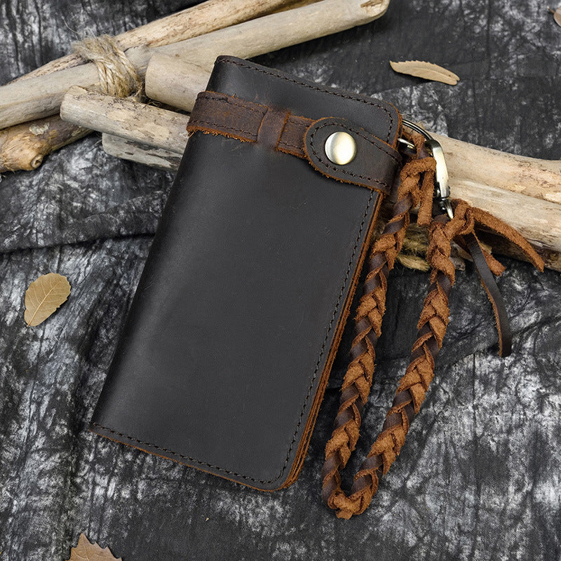 Men's Crazy Horse Leather Long Genuine Knitted Men's Wallets