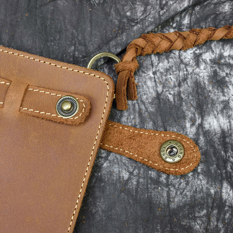 Men's Crazy Horse Leather Long Genuine Knitted Men's Wallets
