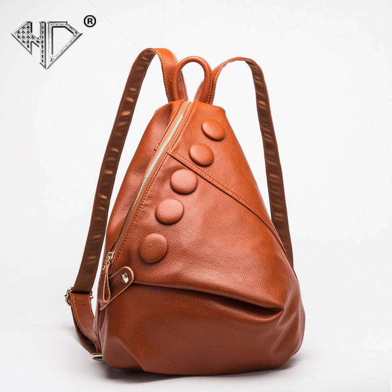 Women's First Layer Cowhide Lychee Pattern Fashion Backpacks