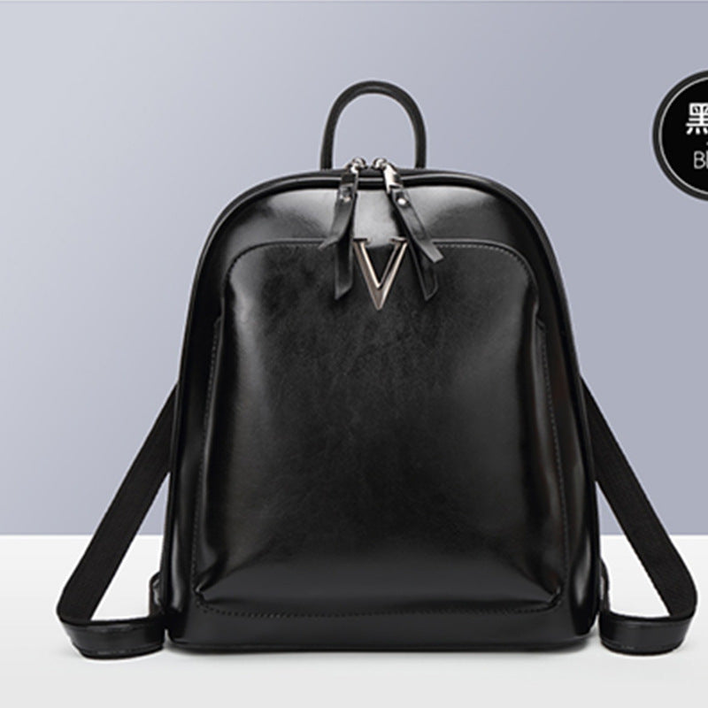 Women's Korean Oil Wax Genuine Leather Fashion Backpacks
