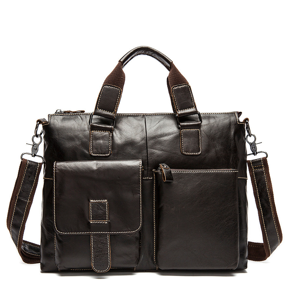 Men's Leather Vintage First Layer Business Inch Men's Handbags