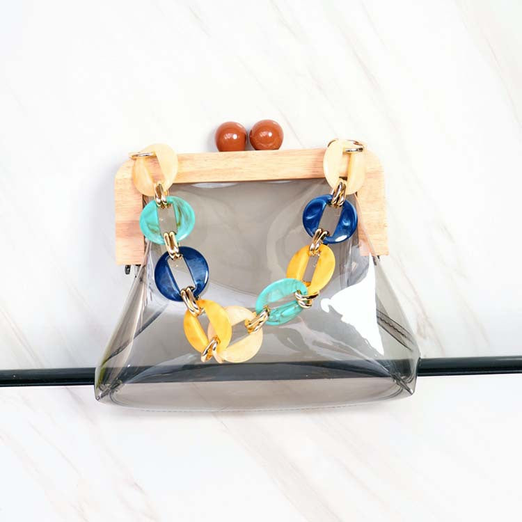 Women's Stylish Korean Acrylic Wooden Clip Chain Crossbody Bags