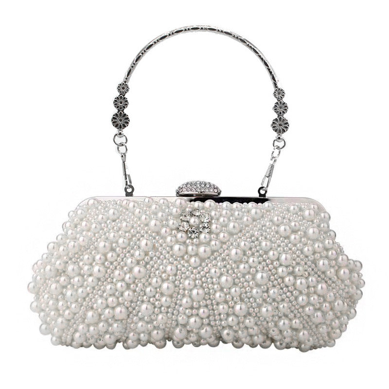 Women's Large Shell Pearl Handmade String Embroidered Diamond Evening Bags