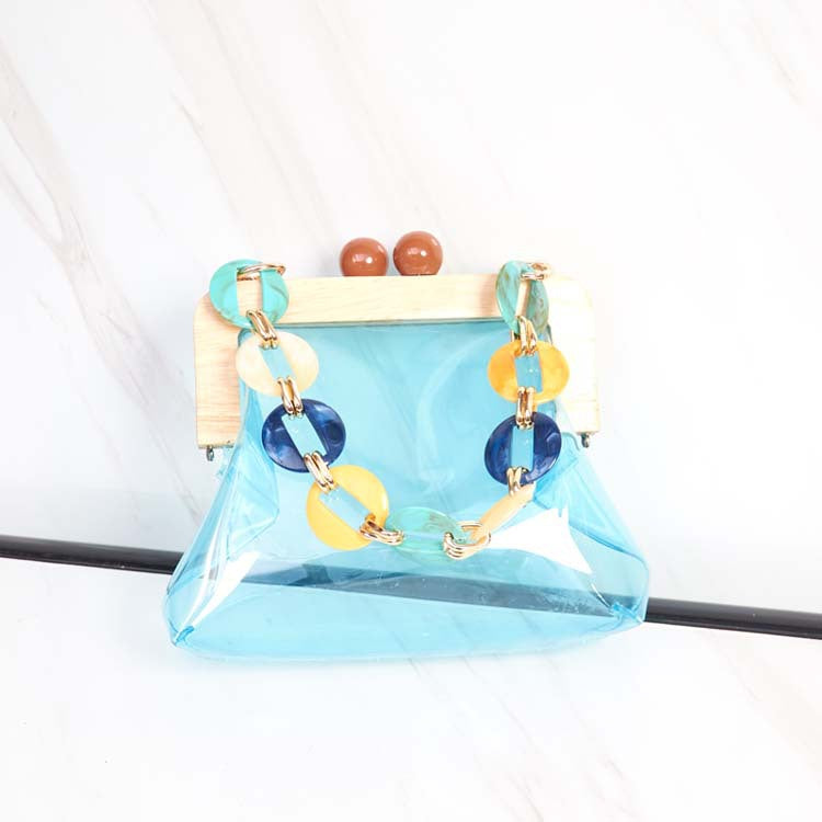 Women's Stylish Korean Acrylic Wooden Clip Chain Crossbody Bags