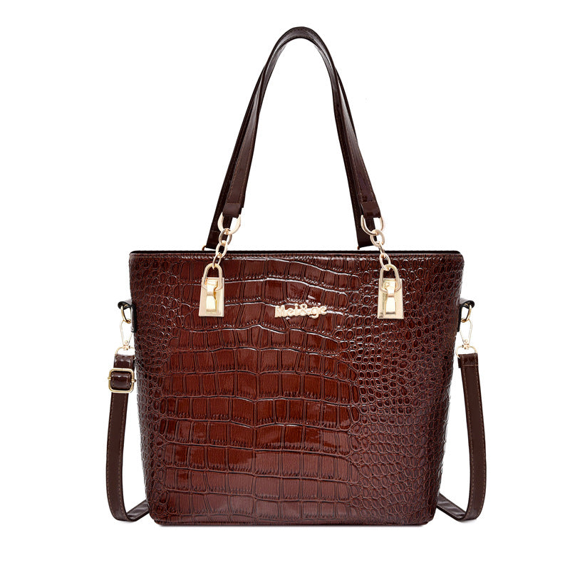 Women's Fashion Retro Large Capacity Crocodile Pattern Shoulder Bags