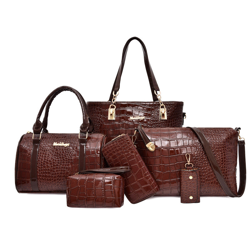 Women's Fashion Retro Large Capacity Crocodile Pattern Shoulder Bags