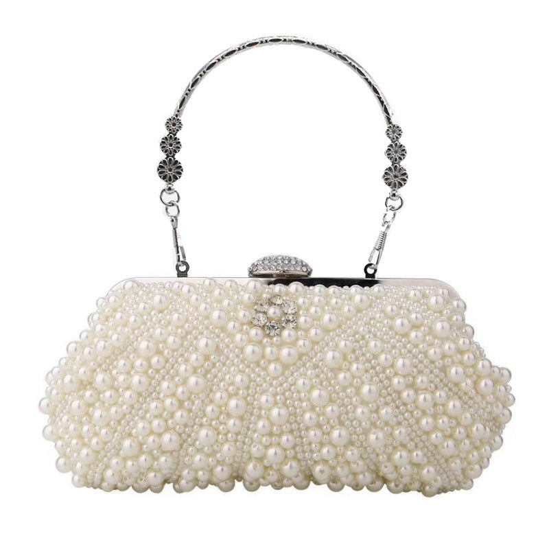 Women's Large Shell Pearl Handmade String Embroidered Diamond Evening Bags