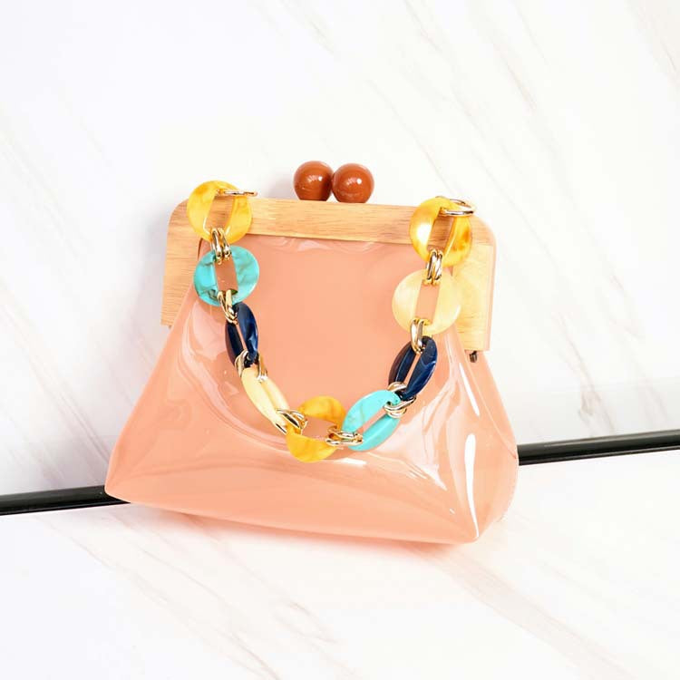 Women's Stylish Korean Acrylic Wooden Clip Chain Crossbody Bags