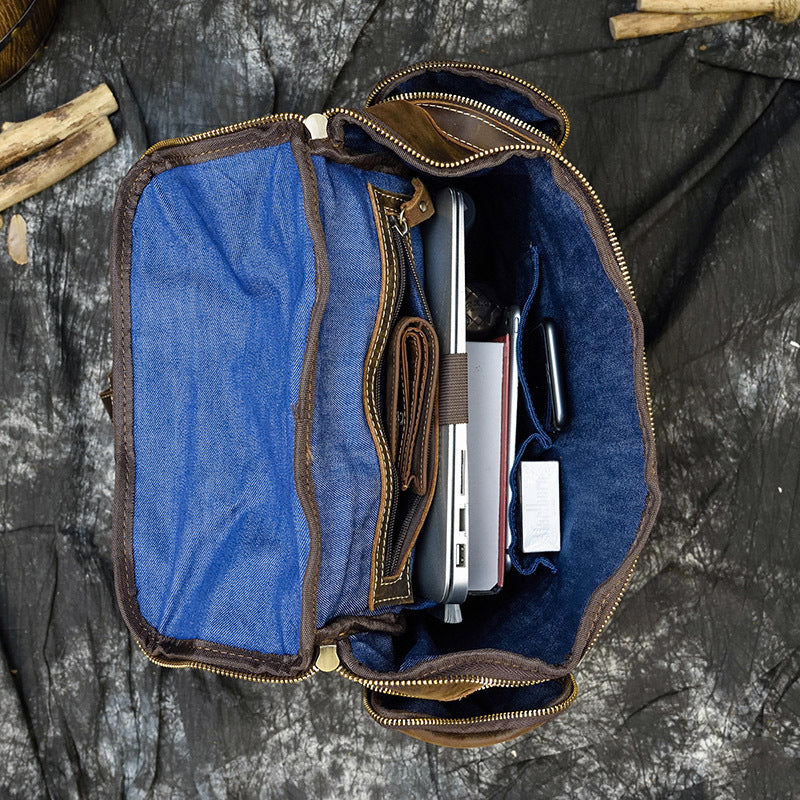 Men's Style Large Capacity Crazy Horse Leather Backpacks
