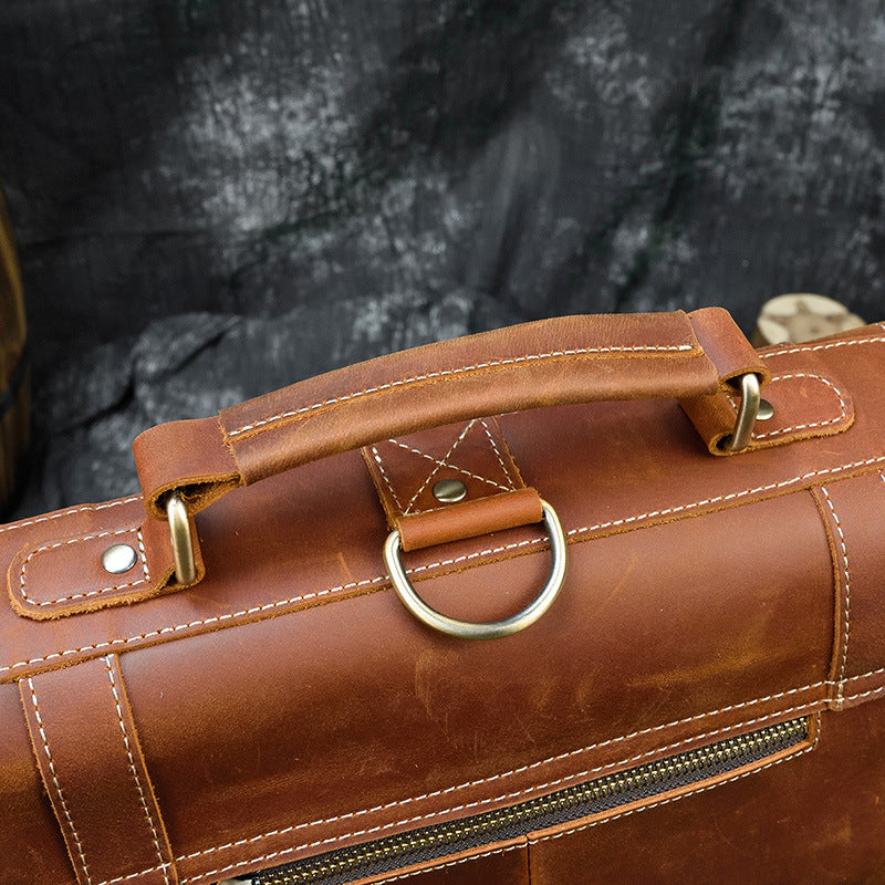 Men's Retro Clamshell Portable Crazy Horse Leather Backpacks