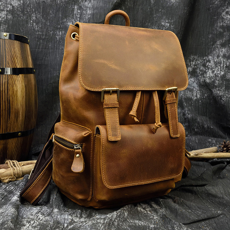 Men's Unisex Crazy Horse Leather Retro Genuine Backpacks